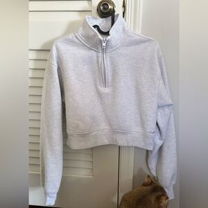 Aritzia Tna sweatshirt crop fit, color: light grey, size: small